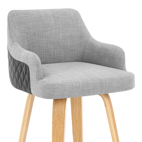 Dino Oak Stool Grey Leather & Grey Fabric