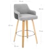 Dino Oak Stool Grey Leather & Grey Fabric