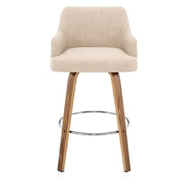 Dino Walnut Stool Black Leather & Beige Fabric