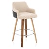 Dino Walnut Stool Black Leather & Beige Fabric