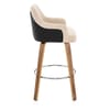 Dino Walnut Stool Black Leather & Beige Fabric