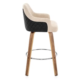 Dino Walnut Stool Black Leather & Beige Fabric