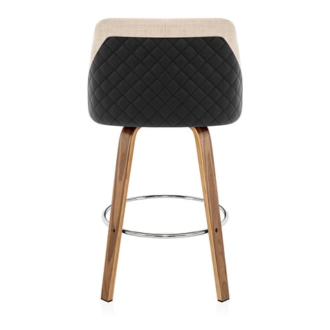 Dino Walnut Stool Black Leather & Beige Fabric