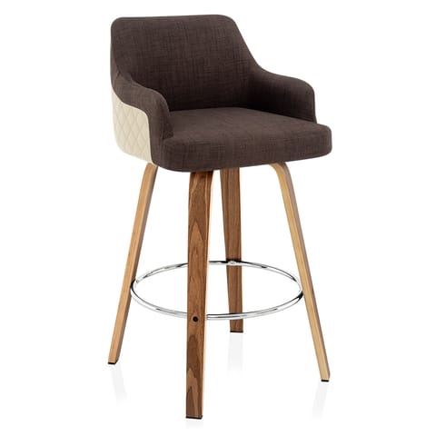 Dino Walnut Stool Cream Leather & Brown Fabric