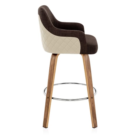 Dino Walnut Stool Cream Leather & Brown Fabric