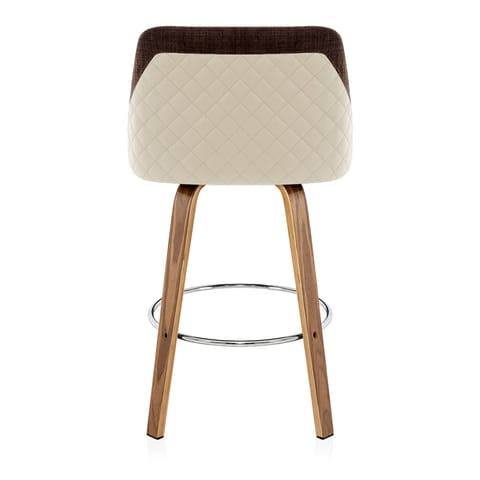 Dino Walnut Stool Cream Leather & Brown Fabric
