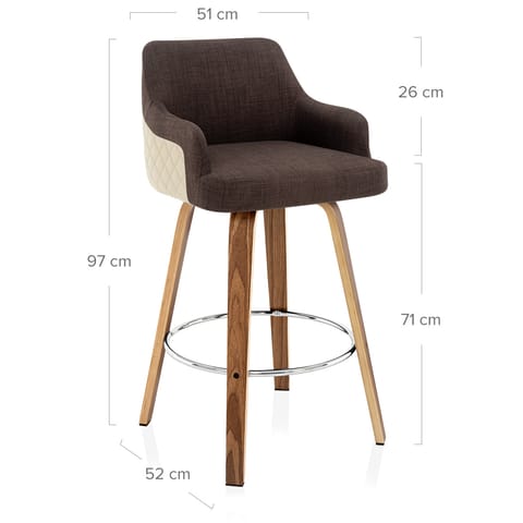 Dino Walnut Stool Cream Leather & Brown Fabric