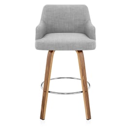 Dino Walnut Stool Grey Leather & Grey Fabric