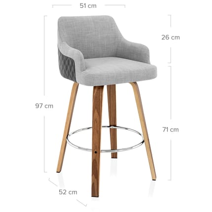 Dino Walnut Stool Grey Leather & Grey Fabric Dimensions