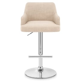 Dylan Stool Black Leather & Beige Fabric