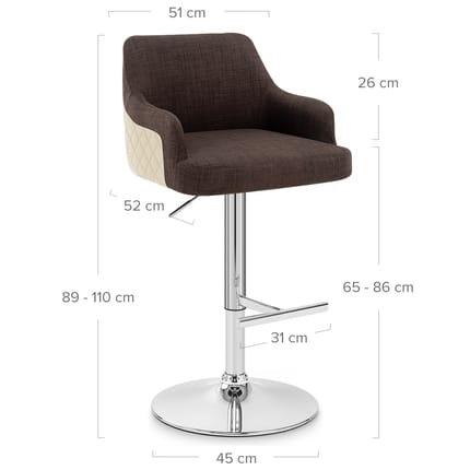 Dylan Stool Cream Leather & Brown Fabric Dimensions