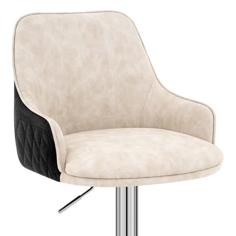 Plaza Stool Black Fabric & Cream Leather