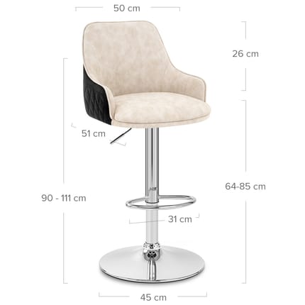 Plaza Stool Black Fabric & Cream Leather Dimensions