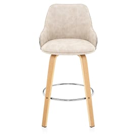 Piper Oak Stool Black Fabric & Cream Leather