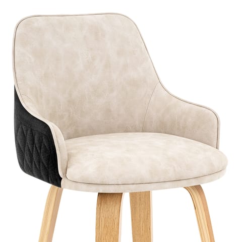 Piper Oak Stool Black Fabric & Cream Leather