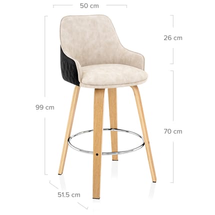 Piper Oak Stool Black Fabric & Cream Leather Dimensions