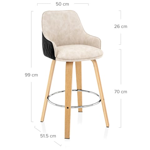 Piper Oak Stool Black Fabric & Cream Leather