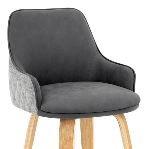 Piper Oak Stool Grey Fabric & Leather