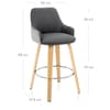 Piper Oak Stool Grey Fabric & Leather