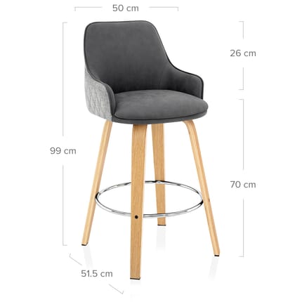 Piper Oak Stool Grey Fabric & Leather Dimensions