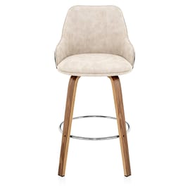 Piper Walnut Stool Black Fabric & Cream Leather