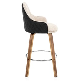 Piper Walnut Stool Black Fabric & Cream Leather