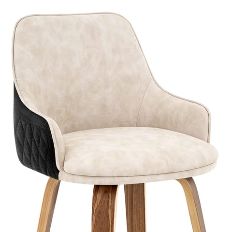 Piper Walnut Stool Black Fabric & Cream Leather