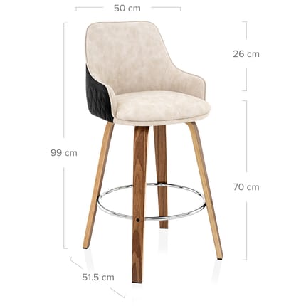 Piper Walnut Stool Black Fabric & Cream Leather Dimensions