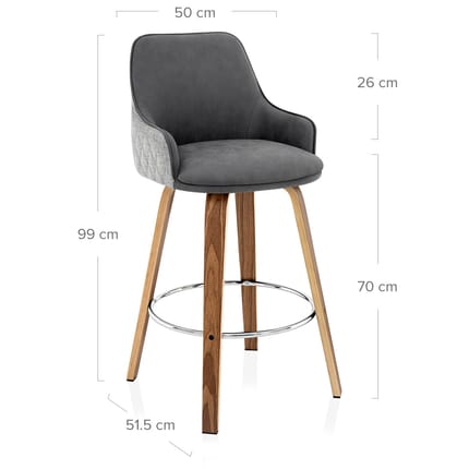 Piper Walnut Stool Grey Fabric & Leather Dimensions