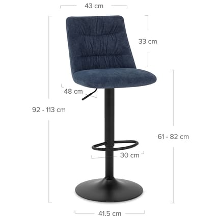 Mechu Bar Stool Blue Velvet Dimensions