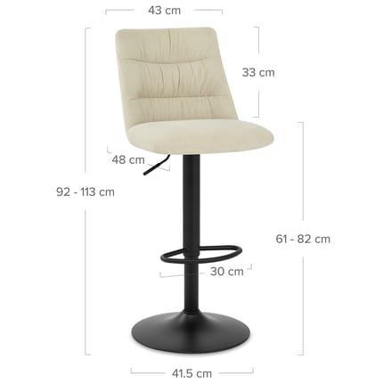 Mechu Bar Stool Cream Velvet Dimensions