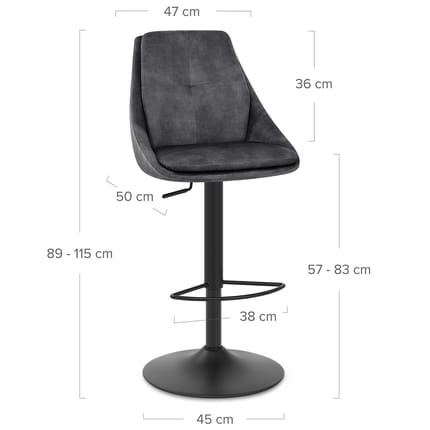 Aria Bar Stool Charcoal Velvet Dimensions