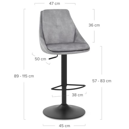 Aria Bar Stool Grey Velvet Dimensions