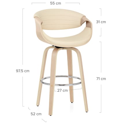 Jefferson Wooden Bar Stool Cream Dimensions