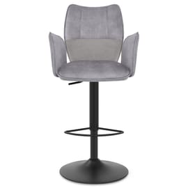 Art Bar Stool Grey Velvet With Arms