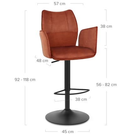 Art Bar Stool Burnt Orange Velvet With Arms Dimensions