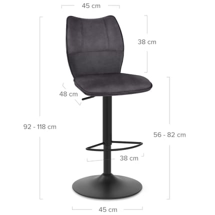 Art Bar Stool Charcoal Velvet Dimensions