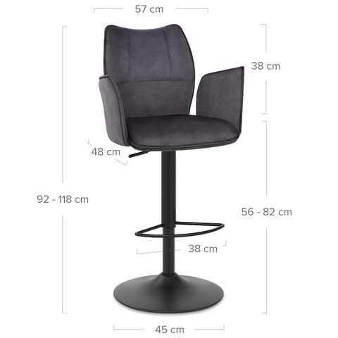 Art Bar Stool Charcoal Velvet With Arms