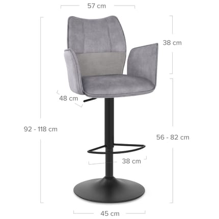 Art Bar Stool Grey Velvet With Arms Dimensions