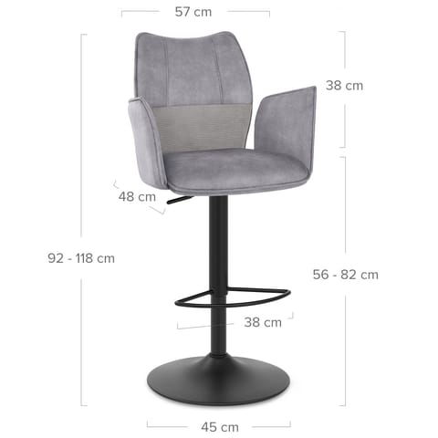 Art Bar Stool Grey Velvet With Arms