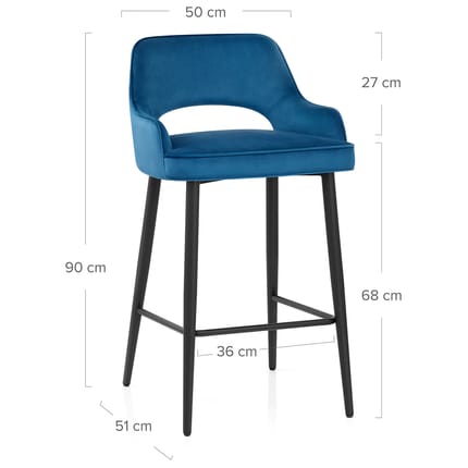 Sutton Bar Stool Blue Velvet Dimensions