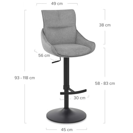 Creed Bar Stool Light Grey Fabric Dimensions