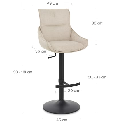 Creed Bar Stool Beige Fabric Dimensions