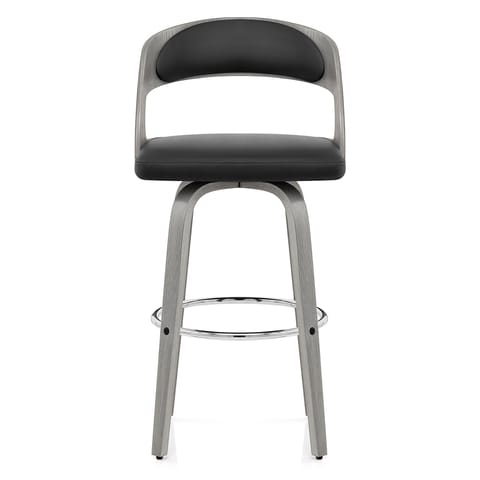 Alicia Grey Wooden Stool Black Real Leather