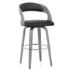 Alicia Grey Wooden Stool Black Real Leather