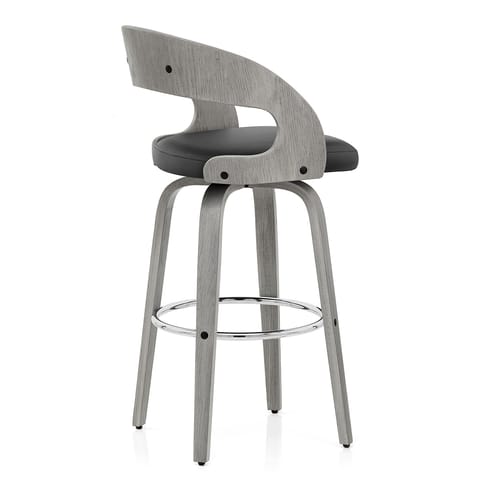 Alicia Grey Wooden Stool Black Real Leather