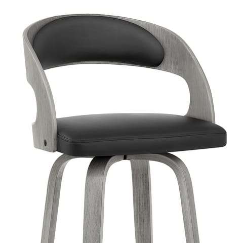 Alicia Grey Wooden Stool Black Real Leather