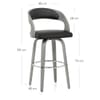 Alicia Grey Wooden Stool Black Real Leather