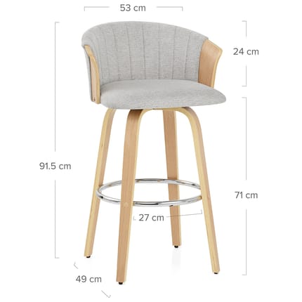 Coral Bar Stool Oak & Grey Fabric Dimensions