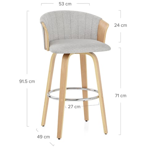 Coral Bar Stool Oak & Grey Fabric